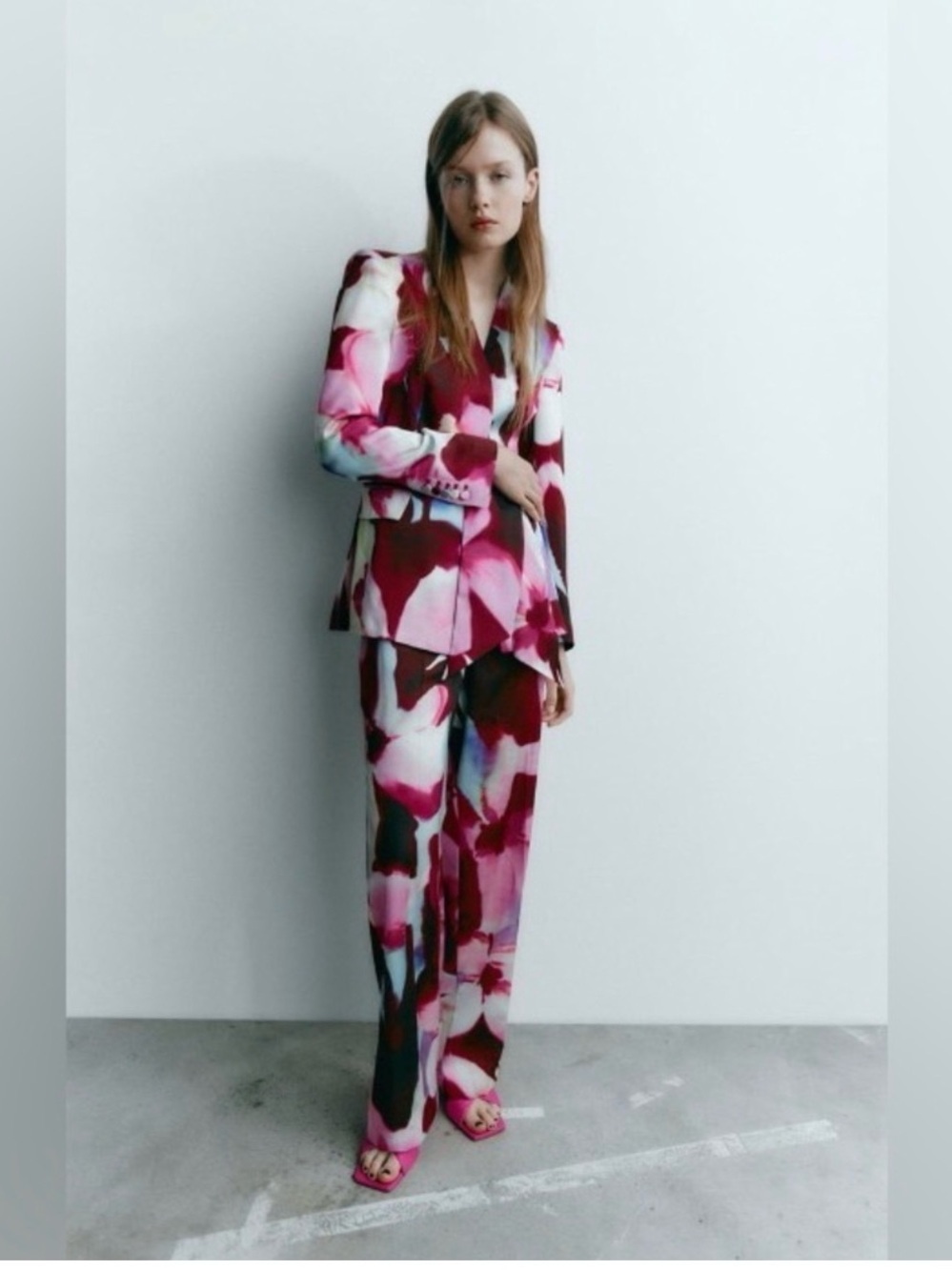 Zara Pink & Burgundy Floral Blazer